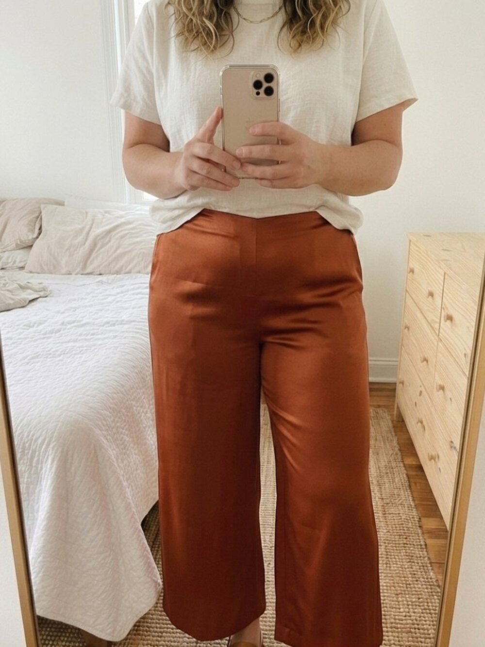 Joie Burnt Orange Wide Leg Cropped Satin Palazzo Pants Size 10 NWT Boho Stretchy